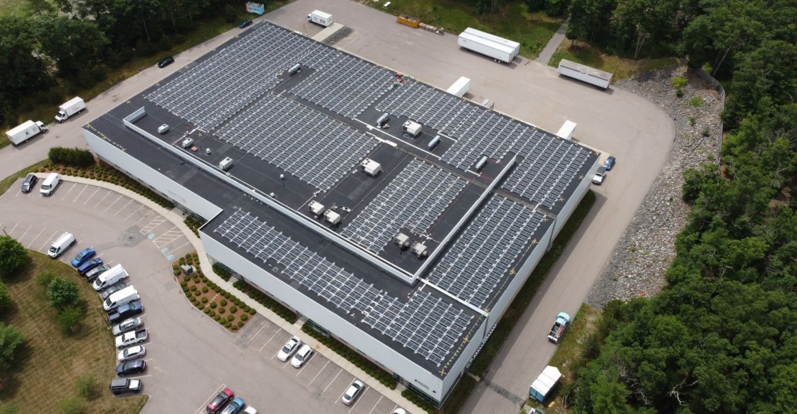 Commercial Solar Project Overhead shot of solar installation