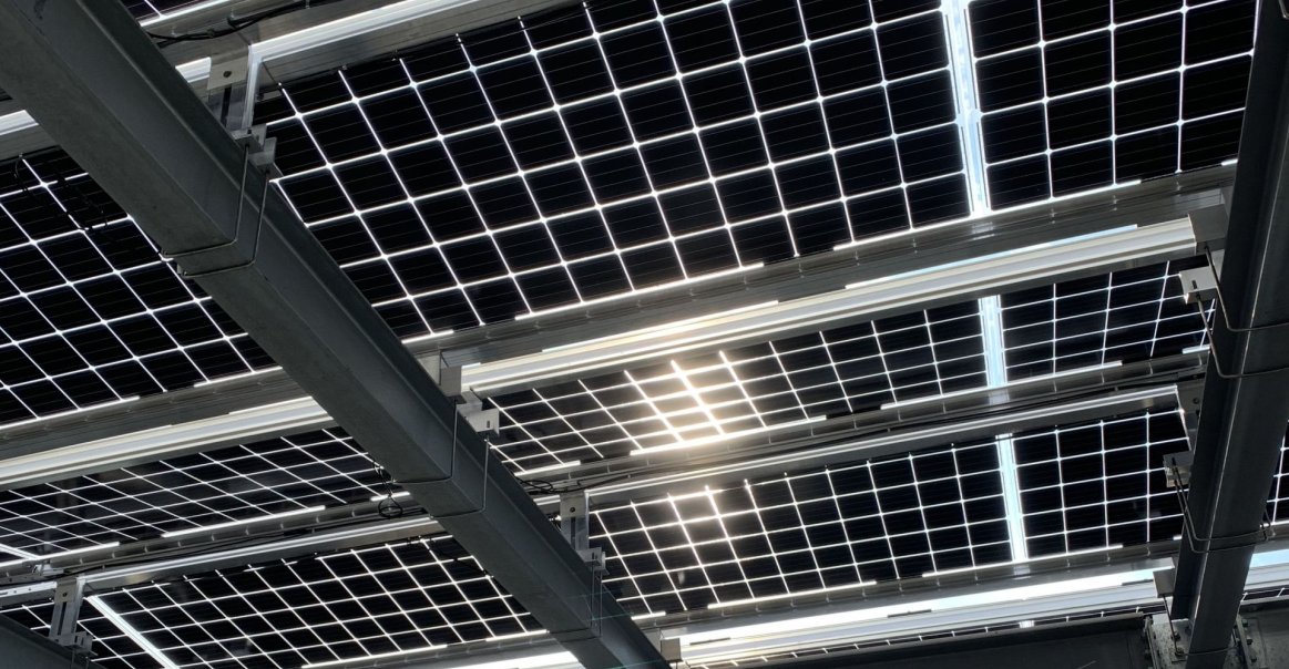 Underside shot of the frameless bifacial modules Frameless Bifacial Modules