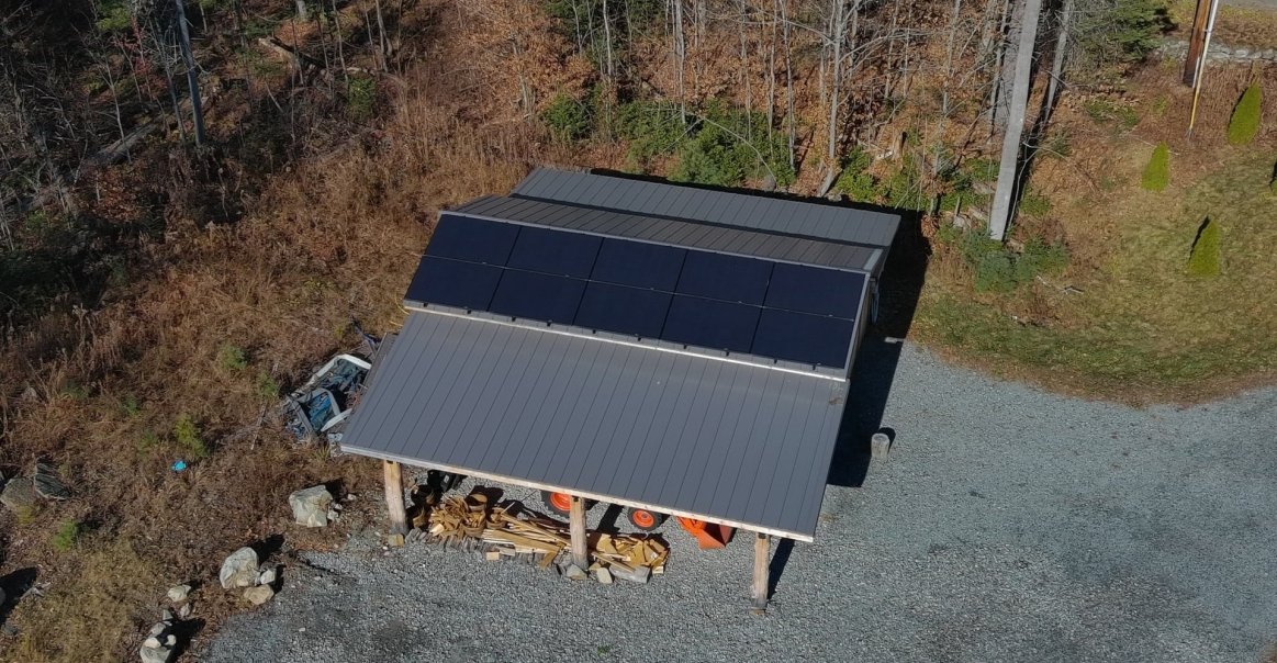 Overview of garage solar roof mount installation in Vermont. Overview of garage solar roof mount installation in Vermont.