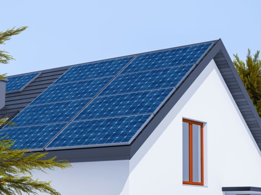 Residential solar panel installation on home. 